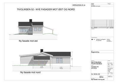 Fasadetegning som viser nye fasader mot øst og nord for Tivoliåsen 52.