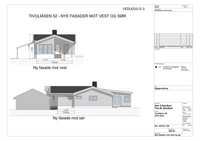 Fasadetegning som viser nye fasader mot vest og sør for Tivoliåsen 52.