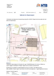 Situasjonsplan som viser eiendomsgrunn, bygningers plassering og areal for en søknad om bruksendring.