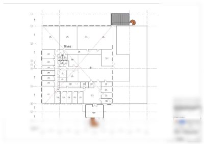 Etasjeplan (Plan 2) som viser romfordeling, vegger og dimensjoner for et eksisterende bygg.