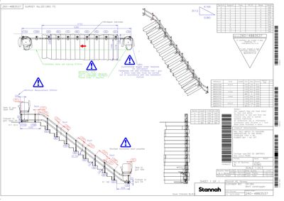 Teknisk tegning av en trappelyft (stairlift) med detaljerte mål, monteringsinstruksjoner og spesifikasjoner.