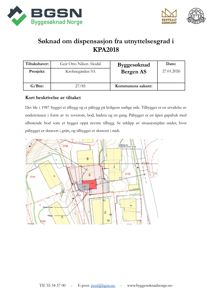 Situasjonsplan som viser tomtens form, grenser, høydemål og plassering av eksisterende og planlagt bygninger.