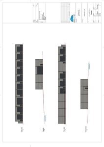 Fasadetegning som viser bygningens utseende fra fire sider (Sørvest, Sørøst, Nordvest, Nordøst).