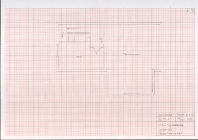 Etasjeplan (2. etasje) for en bygning, som viser romfordeling (treningssrom, bod) og trapp.