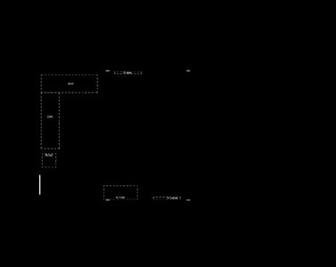 En tegning som viser romfordeling med etiketter som 'SOFA' og 'KITCHEN', samt en skisse av en dør.