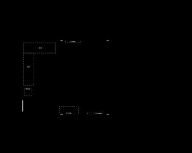 En tegning som viser romfordeling med etiketter som 'SOFA' og 'KITCHEN', samt en skisse av en dør.