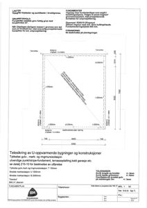 En detaljtegning som viser fundamentplan for en bygning, med spesifikke mål, laster og konstruksjonsdetaljer.