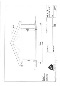 Snittegning som viser tverrsnittet av en bygning med mål og konstruksjonsdetaljer.