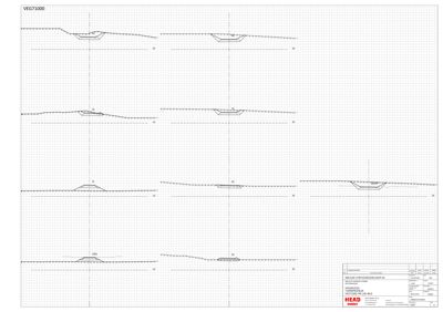 Tegning som viser detaljerte snitt eller profilering av terreng (VEG7/1000), sannsynligvis for vei- eller vegbygging.