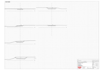 Snittegning som viser grunnvannets nivå (G) i forhold til ulike punkter i bygningens fundament eller grunnsnitt.