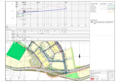 Situasjonsplan som viser tomtens grenser, eksisterende og planlagt infrastruktur (veier, vann, avløp), samt arealbruk og byggefelt.
