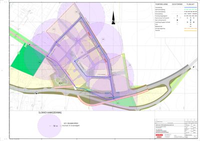 Situasjonsplan som viser planlagt vann- og brannledningsnett i et område, inkludert eksisterende og nye anlegg.