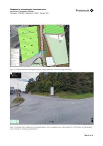 Et fotografi av en vei og et skilt, inkludert en situasjonsplan (Figur 12) over området.