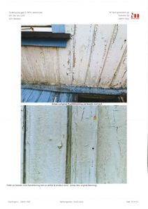 Fotografier av en fasade med rustikkledning og barokkledning, med tekster som beskriver materialene.