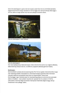 To fotografier fra en takstråport som viser tilstanden til et gammelt bygg, inkludert skader på takkonstruksjonen og fasaden.