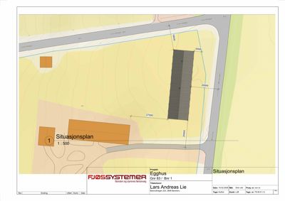 Situasjonsplan som viser tomtens form, grenser, nabolag og plassering av bygninger.