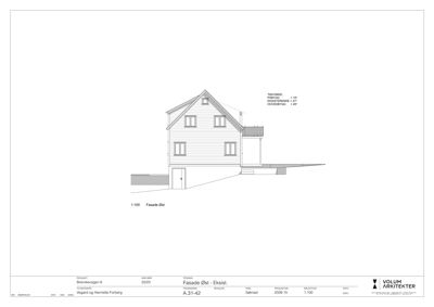 Fasadetegning av en eksisterende bygning sett fra øst.