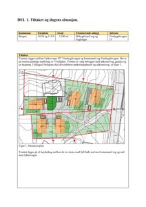 Situasjonsplan som viser tomtens beliggenhet, topografi, eksisterende og planlagt bebyggelse samt veier.