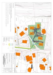 Situasjonsplan som viser tomt, bygninger, veier og infrastruktur