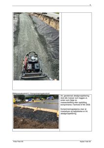 Fotografier fra en byggeplass som viser komprimering av masser (stikkprøvekontroll).