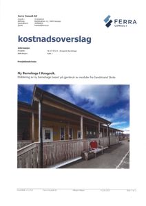 Fotografi av en barnehagebygning med etasjehus og veranda.