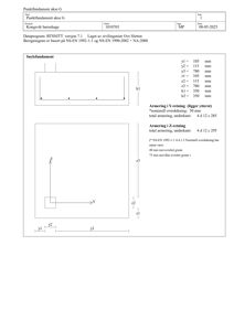 Detaljtegning av et punktfundament (bærefot) med angitte dimensjoner og armering.