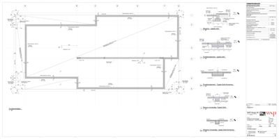 Tegning som viser detaljerte konstruksjonsdetaljer for fundament og søyler, inkludert dimensjoner og materialer.