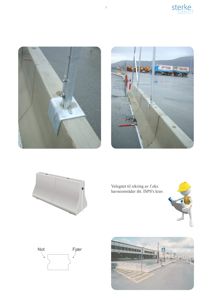 Fotografier av en betongbarriere med tilhørende illustrasjon og teknisk detaljtegning av formen.