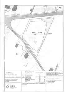 Gårdsplan (situasjonsplan) som viser eiendomsnummer, areal, markslag og beliggenhet i forhold til veier og nabolag.