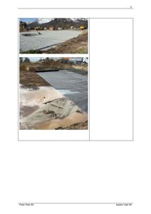 Fotografier av en byggeplass som viser et fundamentarbeid i gang, inkludert gruslag og en svart membran (sannsynligvis dampsperrer eller isolasjon).