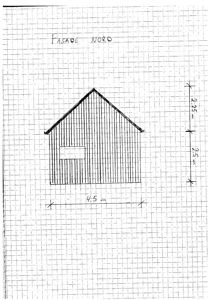 En håndtegnet fasadetegning (Nord) med mål på 4,5 m bredde og 2,25 m + 2,5 m høyde.