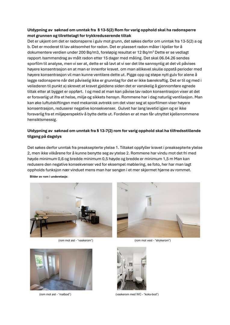 Fotografier av et rom i en bolig, inkludert et soverom og et bad, som er en del av en byggesak.