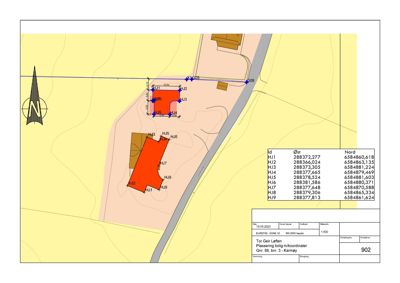 Situasjonsplan som viser tomtens grenser (H1-H9), eksisterende og planlagt bebyggelse, samt nabolag og infrastruktur (vei).