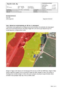 Et støysonekart som viser et område med gul og rød farge, en vei (E134), og en blå markering for en bolig.