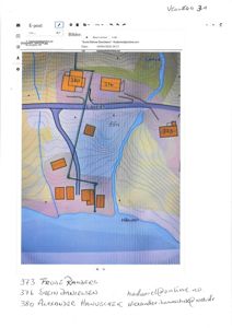 Situasjonsplan som viser tomtene 373, 376 og 380 med plassering av bygninger, veier (Llaveien, Gårvik, Håkulen) og terrengforhold.