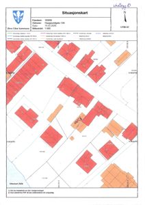 Situasjonskart som viser eiendomsforhold, naboeiendommer og bygningsplassering for Haugsundgata 13A.