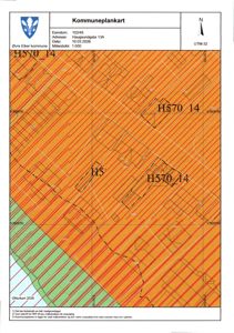 Et kommuneplankart som viser eiendomsnummer, adresse og arealregulering for Haugsundgata 13A.