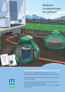 Markedsføringsbilde som viser en illustrasjon av et avløpsanlegg under bakken, med tekst om renseløsninger for gråvann.