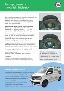 Et bilde av en hvit servicebil med 'ODIN MILJØ' logo og tekst om renseprosessen. Bildet viser også to innfelt bilder av utstyr (fett/slamutskiller og varmekabel) med etiketter.