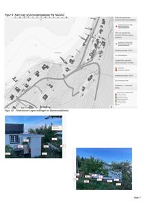 Bildet viser en kartoversikt over et område med geologiske data (Figur 9) og to fotografier med målinger av løsmassetykkelse (Figur 10).