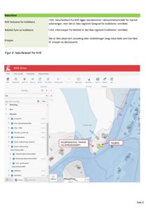 Bildet viser et digitalt kart fra NVE Atlas som viser naturfareområder (blå prikket område) og tomtens beliggenhet i forhold til disse. Det er også markert med 'AVLØPSANLEGG, TANKER OG SPREDERGRØFT' og 'TILBYGG'.