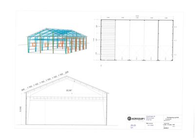 Bildet viser en tegning med et etasjeplan (til høyre) og en 3D-visualisering av takkonstruksjonen (til venstre).