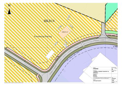 Situasjonsplan som viser eiendomsnummer BKB14, areal (240,0 m²), bruksformål (Forretning/Næring), naboeiendommer, veier (Sameskolveien, Sagerkåla) og eiendomsnummer N 7669.