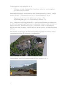 Bildet viser en dokumentasjonsside med tekst og to innleverte bilder. Det øverste bildet er en 3D-visualisering (rendering) av et område med en bygning, veier og vegetasjon. Det nedre bildet er et fotografi av et industrielt område med materialer og en båt.