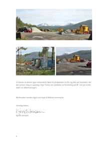 Fotografier av en virksomhet med maskiner og materialer, samt en signert tekst.