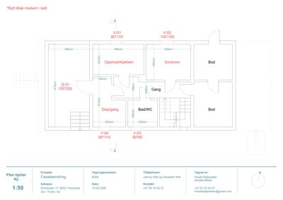 Etasjeplan for kjeller (Plan kjeller) som viser romfordeling, dimensjoner og vindusposisjoner.
