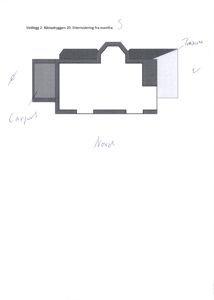 Etterisolering av fasade sett fra oven (top-down view). Tegningen viser hvordan isolasjon legges på taket og veggen, med håndskrevne notater om 'Carport' og 'Terrasse'.