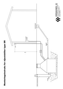Monteringsinstruksjon og teknisk tegning for en oljeutskiller type SR, som viser rørforbindelser og dimensjoner.