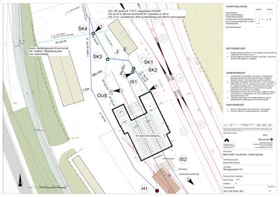 Situasjonsplan som viser plassering av ny motorvognhall i forhold til eksisterende veier og anlegg.