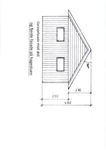 Fasadetegning som viser utsiden av en bygning (garasje) sett fra øst, med mål og vinkler.